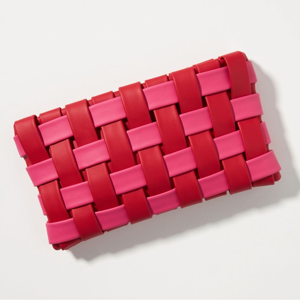 Anthropologie Puffy Woven Red and Pink Woven Clutch Or Crossbody